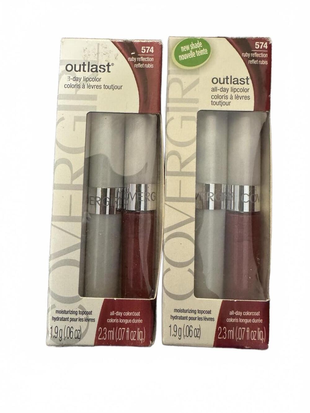 Lot of 2 NIB Covergirl Outlast All-Day Lipcolor and Topcoat Ruby Reflection 574